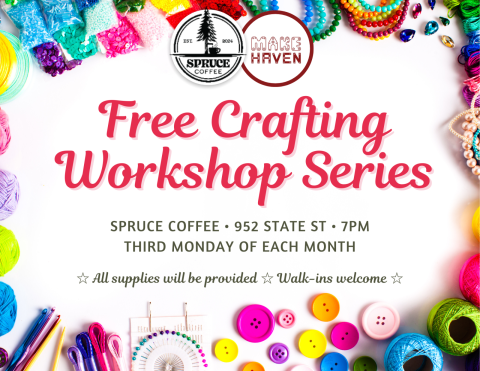 Colorful image promoting the crafting at Spruce series. Border is made of different crafting supplies, with the Spruce and MakeHaven logo. 
