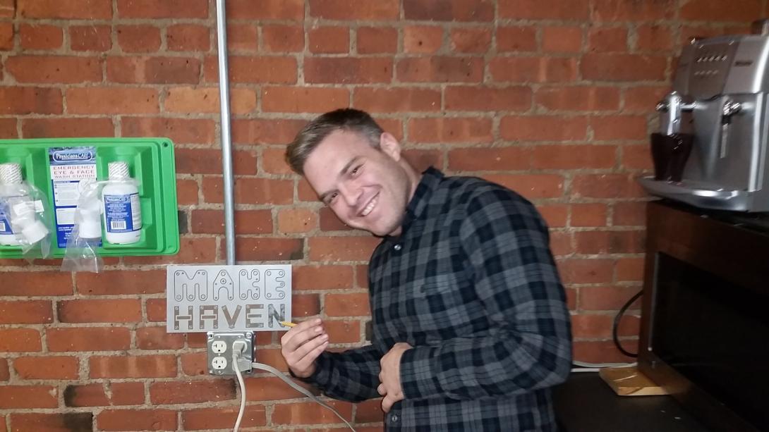 The robot MakeHaven logo next to the CSB logo