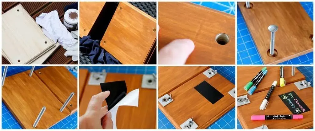 Step-by-step images of creating a plant press