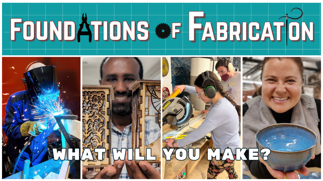 A 4 square of images of people showing off items they made at MakeHaven. 