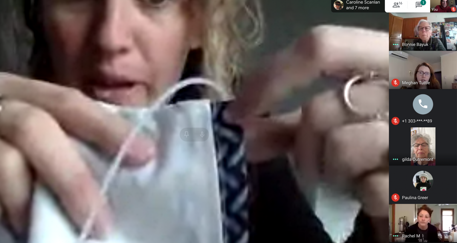 A screenshot of one of several Virtual Sewing Circles where sewists gathered to share ideas, ask questions, and encourage each other in the mask making donation effort.